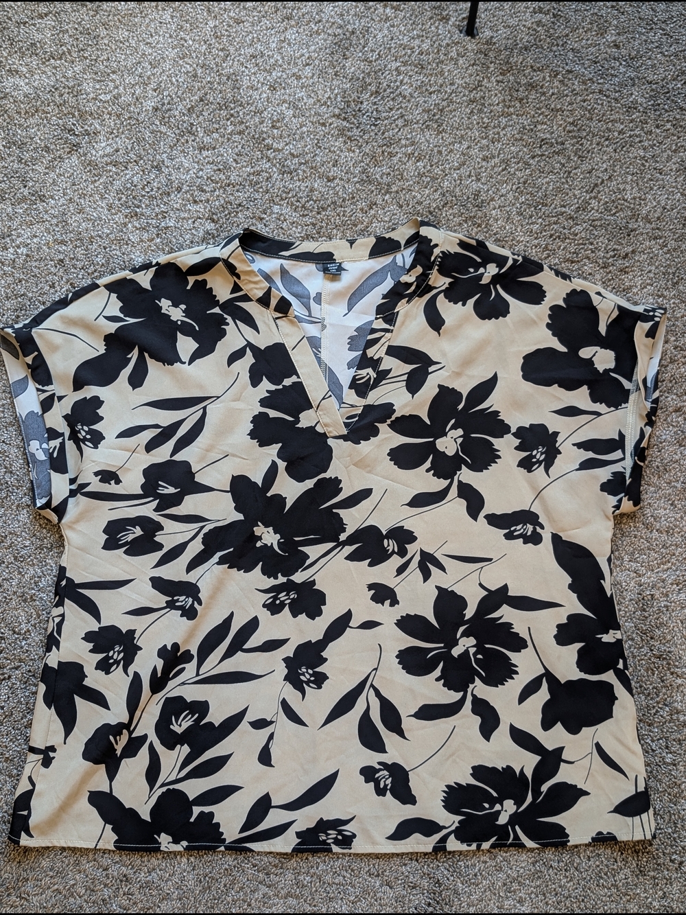 SHEIN Black Floral V-Neck Top on Cream
